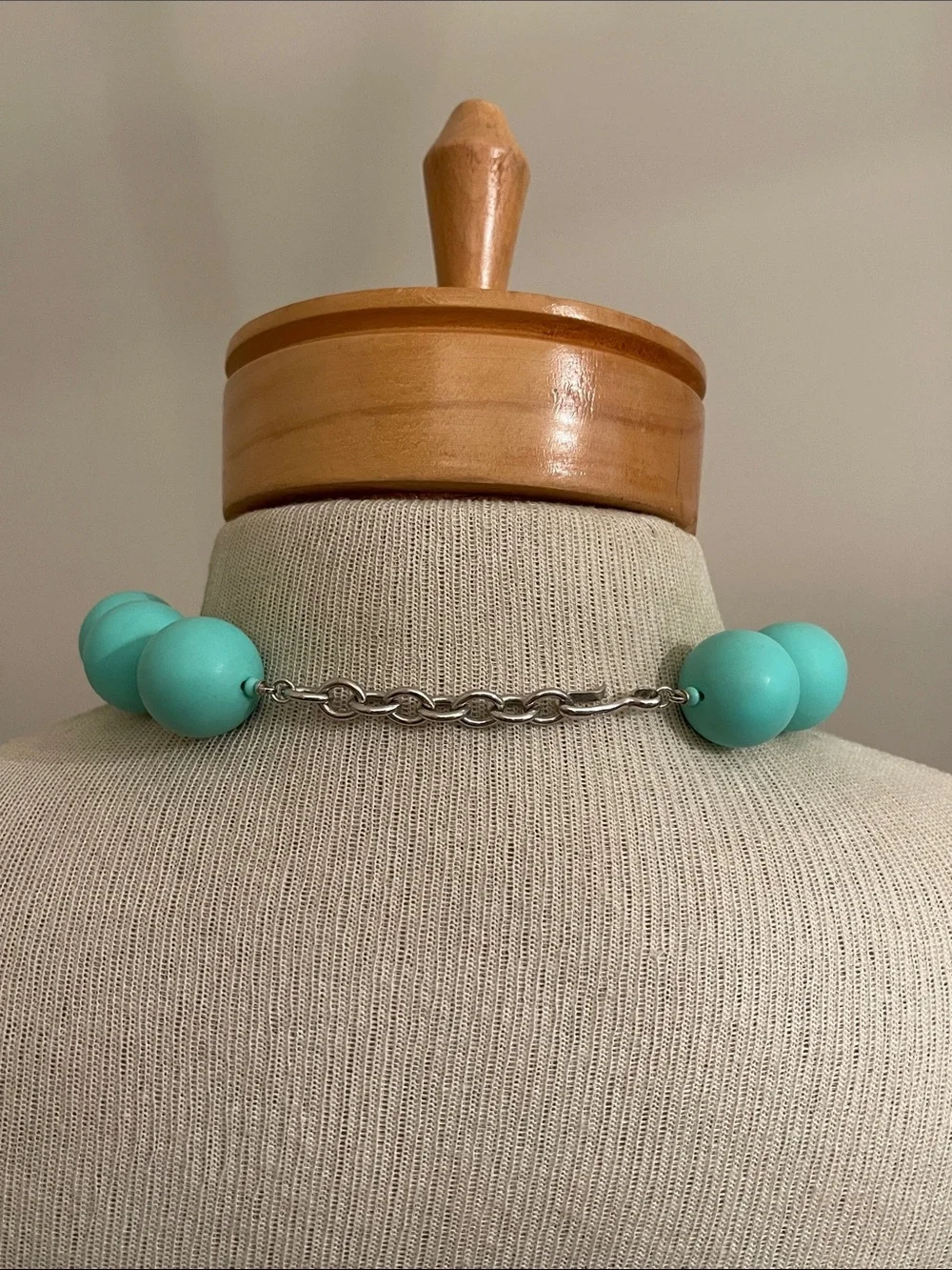 Vintage MONET Round Matte Gum Ball Sized Beaded Necklace - Tiffany Blue ?